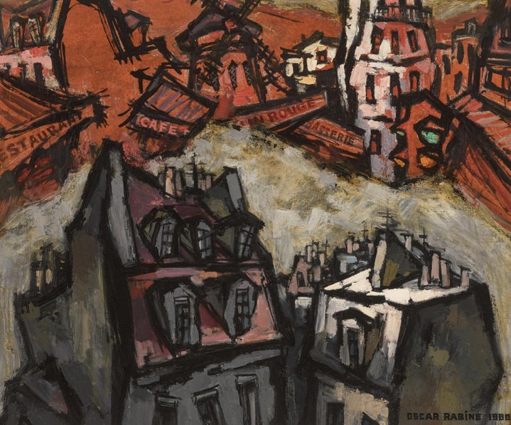 Oskar Rabin, Moulin Rouge with Red Sky, Sotheby's, Fabergé, Imperial & Revolutionary Art