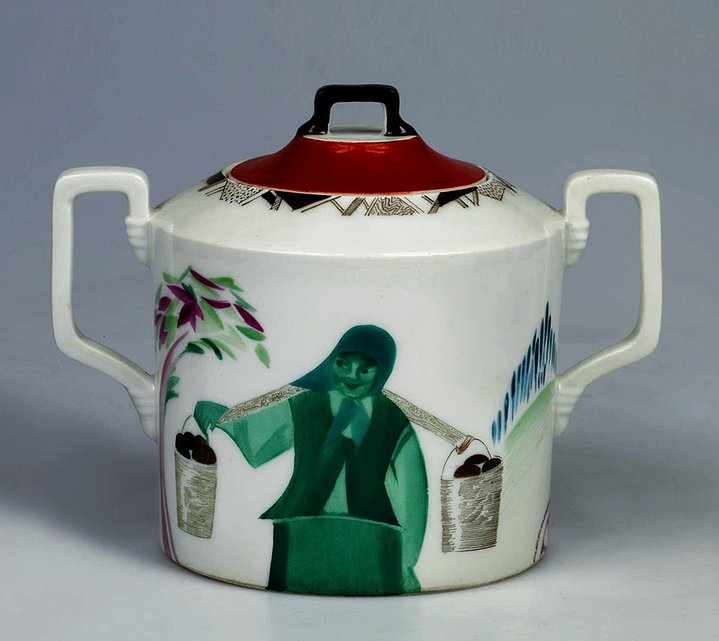 porcelain, russian avant-garde, propaganda, sugar bowl