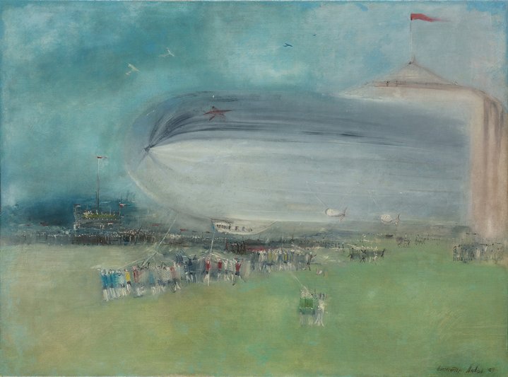 soviet art, painting, airship, soviet union