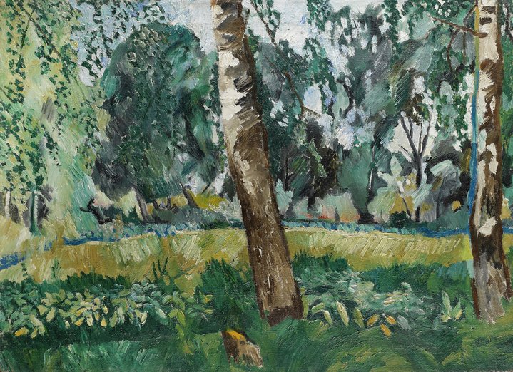 Bonhams, auction, landscape, birch tree, painting